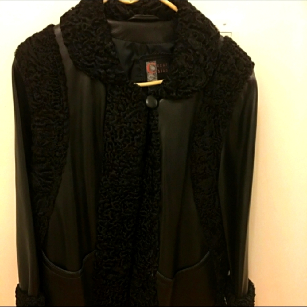 Black lambskin fur swing jacket L